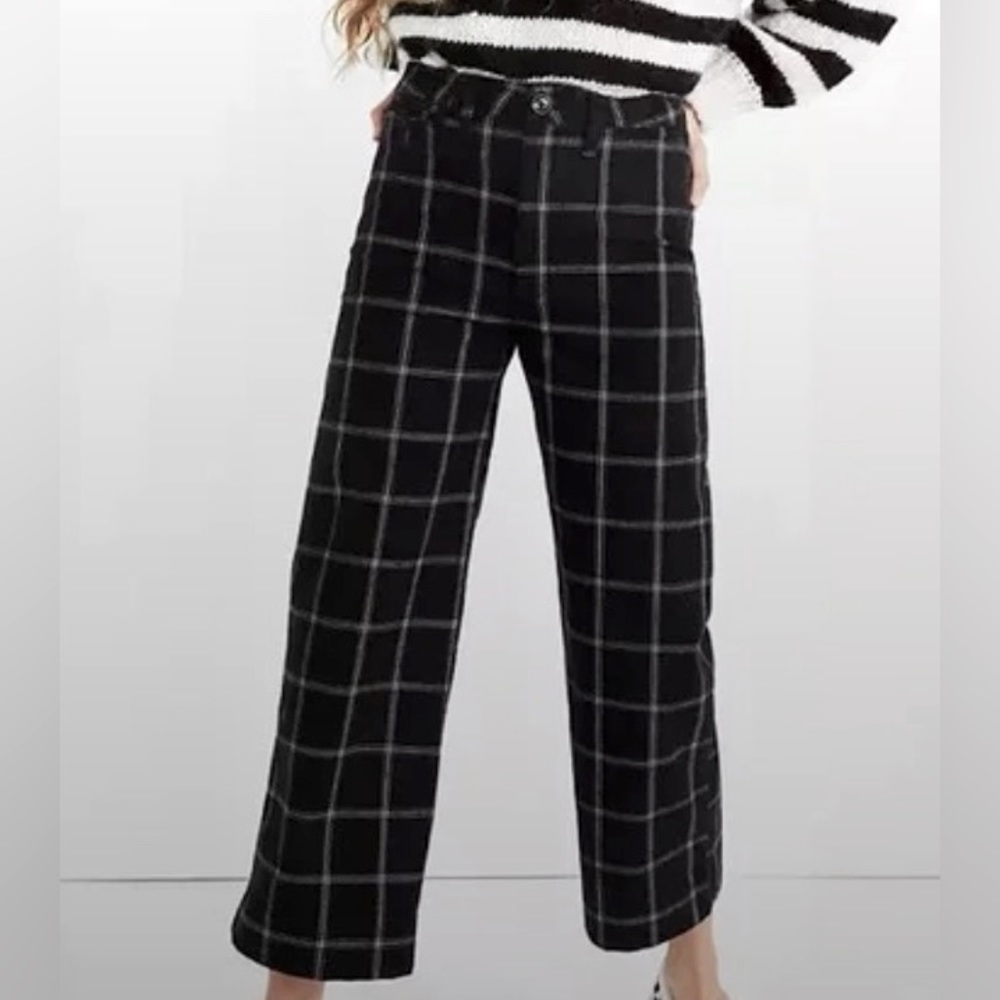 Madewell Emmett Wide Leg Crop in Black Windowpane